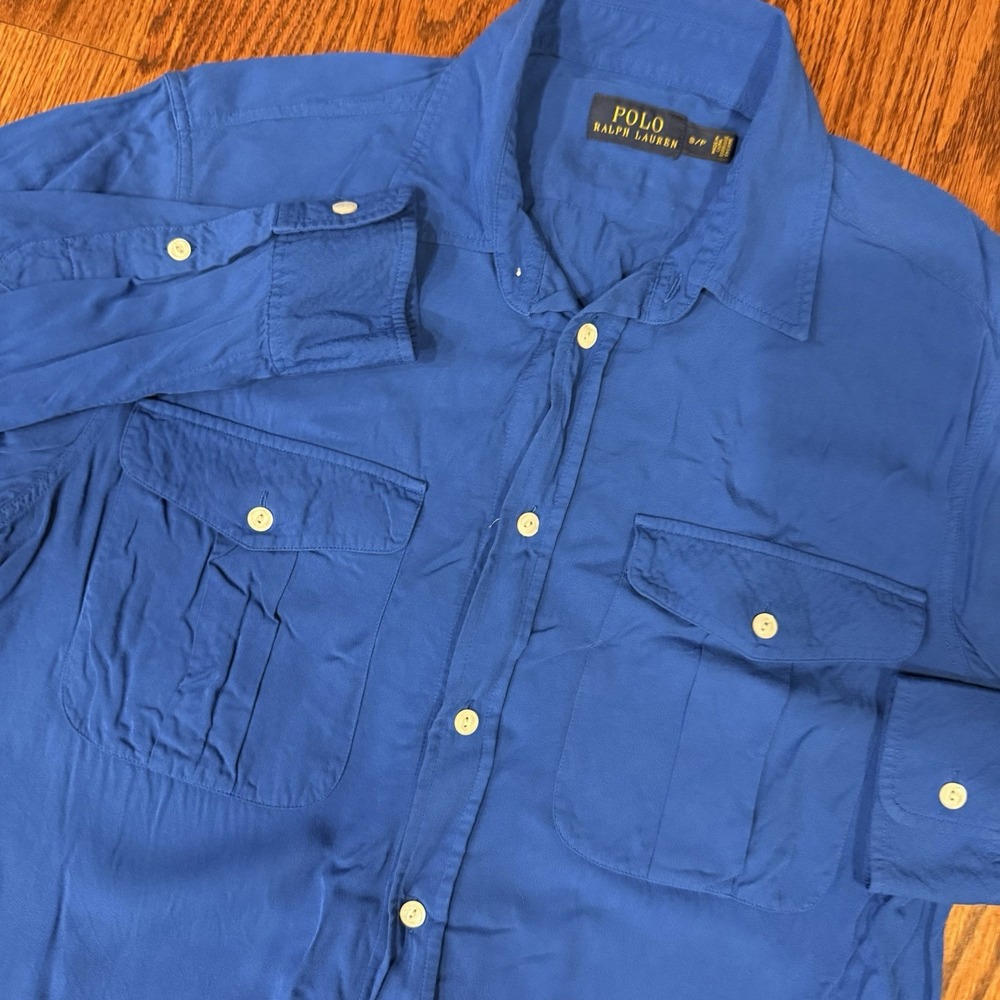 Polo‎ Ralph Lauren Long Sleeve Button Up Viscose Work Shirt Men's Small Blue